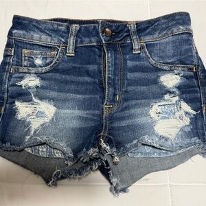 American Eagle Outfitters Blue Distressed Jean Shorts— Hi-Rise Shortie